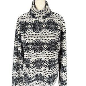 Prince & Fox black and white sherpa fleece aztec quarter zip jacket women's L